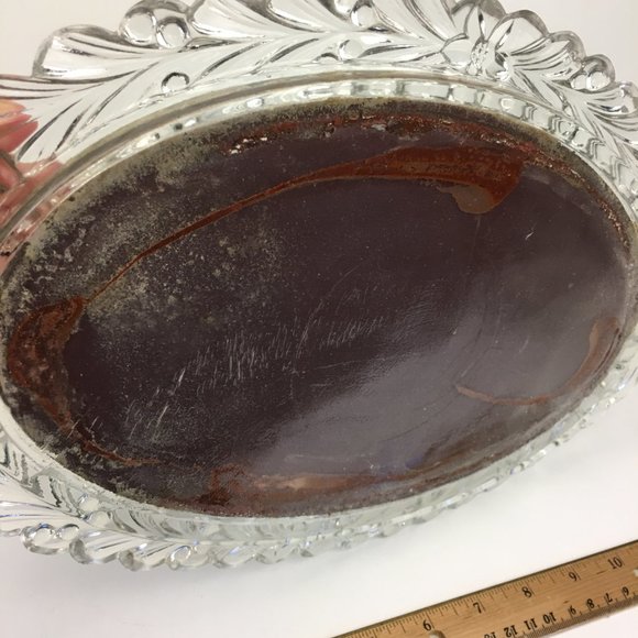 Vtg Oval Mirror Tray Tabletop Pressed Glass Vanity Bedroom Decor Tarnished READ - Picture 9 of 11